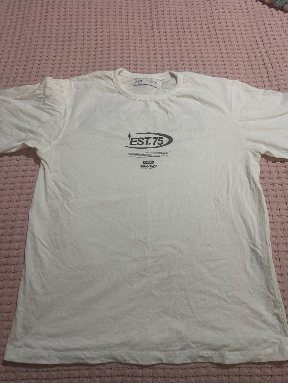 Zara Cream Graphic EST.75 Short Sleeve Tee